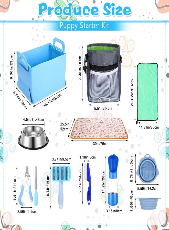 PullCrease مجموعة بول كريز المكونة من 65 قطعة من مستلزمات الجراء الأساسية للكلاب الصغيرة، تشمل مقودًا، وألعابًا، ووعاءً، وفرشًا، وزجاجات ماء، وبطانيات للحيوانات الأليفة، وإكسسوارات للجراء كهدية ترحيبية (لون أزرق رائع). - Image 2